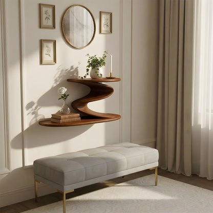S-Shaped Sculptural Floating Wall Shelf with Dual Levels