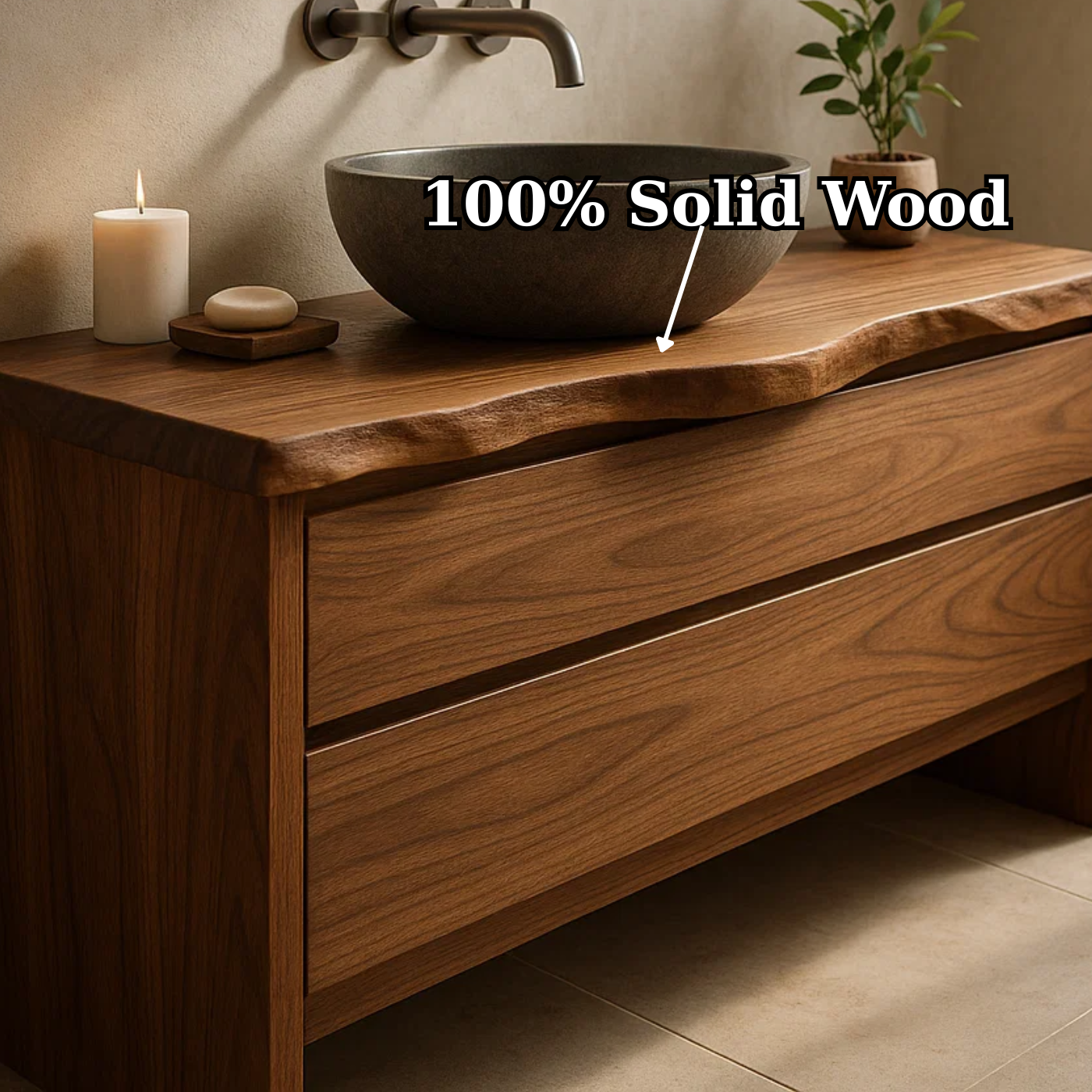 Handcrafted Solid Wood Bathroom Vanity with Live Edge Top - Rustic Modern Washstand Kitchnce