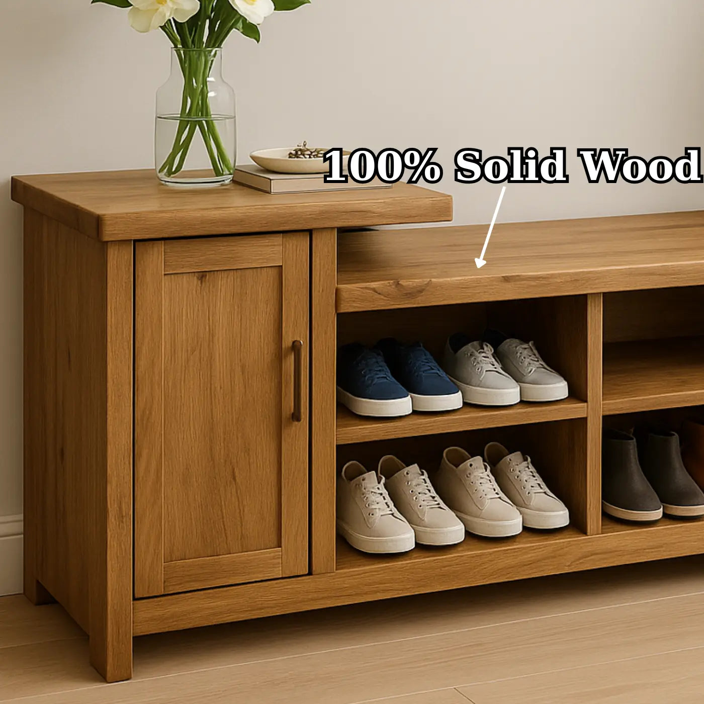 Handcrafted Solid Wood Bench – Entryway Storage, Cabinet & Shoe Cubbies Kitchnce