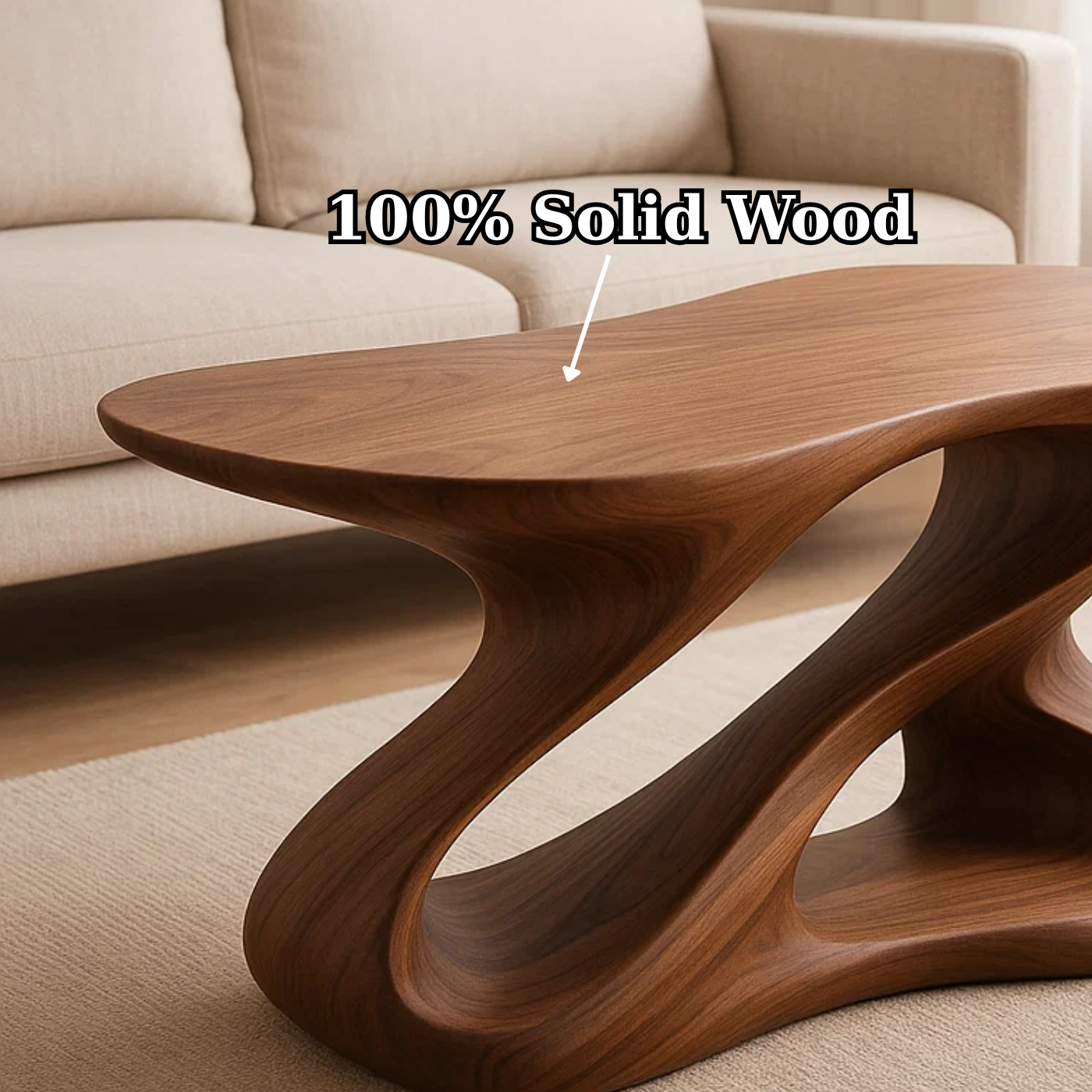Handcrafted Solid Wood Coffee Table – Rustic Thick Slab Design for Living Room