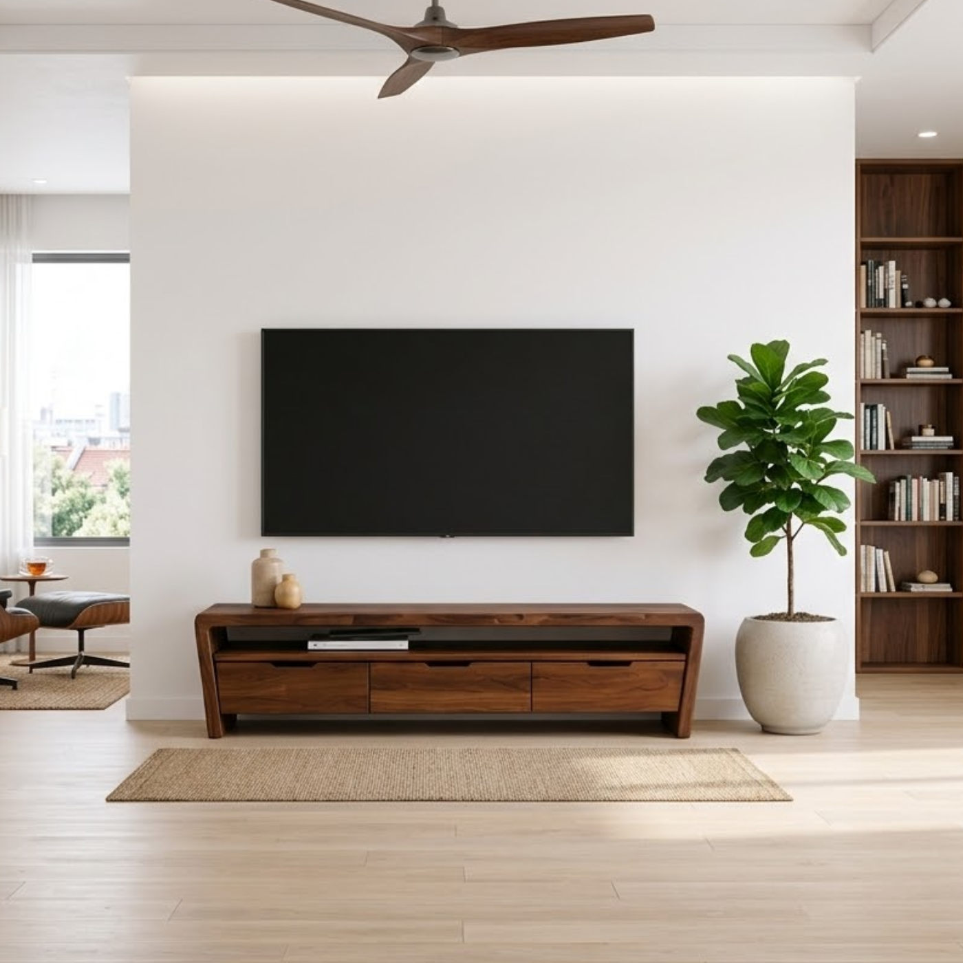 Solid Wood TV Stand with Drawers and Open Shelf for Minimalist Living Spaces Kitchnce