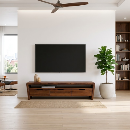 Solid Wood TV Stand with Drawers and Open Shelf for Minimalist Living Spaces Kitchnce