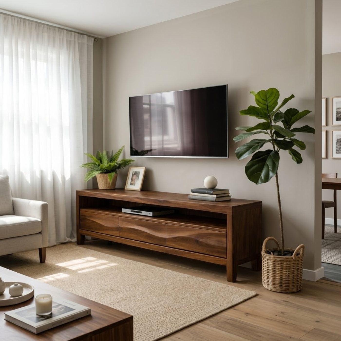 Solid Wood TV Stand with Drawers and Open Shelf for Contemporary Living Rooms Kitchnce