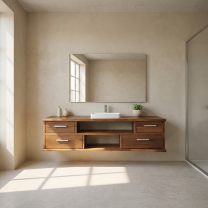 Floating Solid Wood Bathroom Vanity with Drawers and Open Shelf for Modern Bathrooms Kitchnce