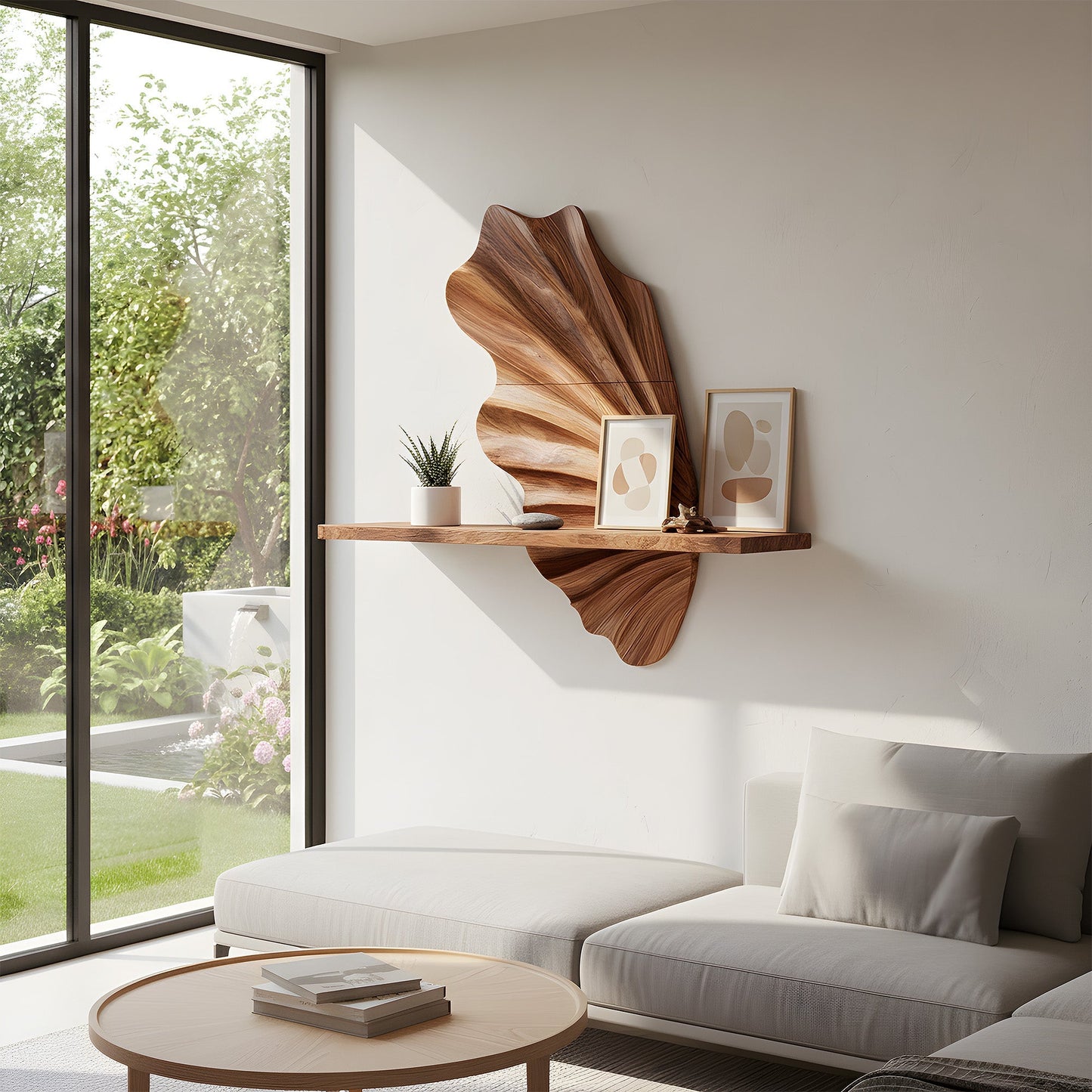 Leaf Sculptural Floating Wall Shelf in Natural Wood