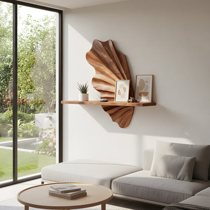Leaf Sculptural Floating Wall Shelf in Natural Wood