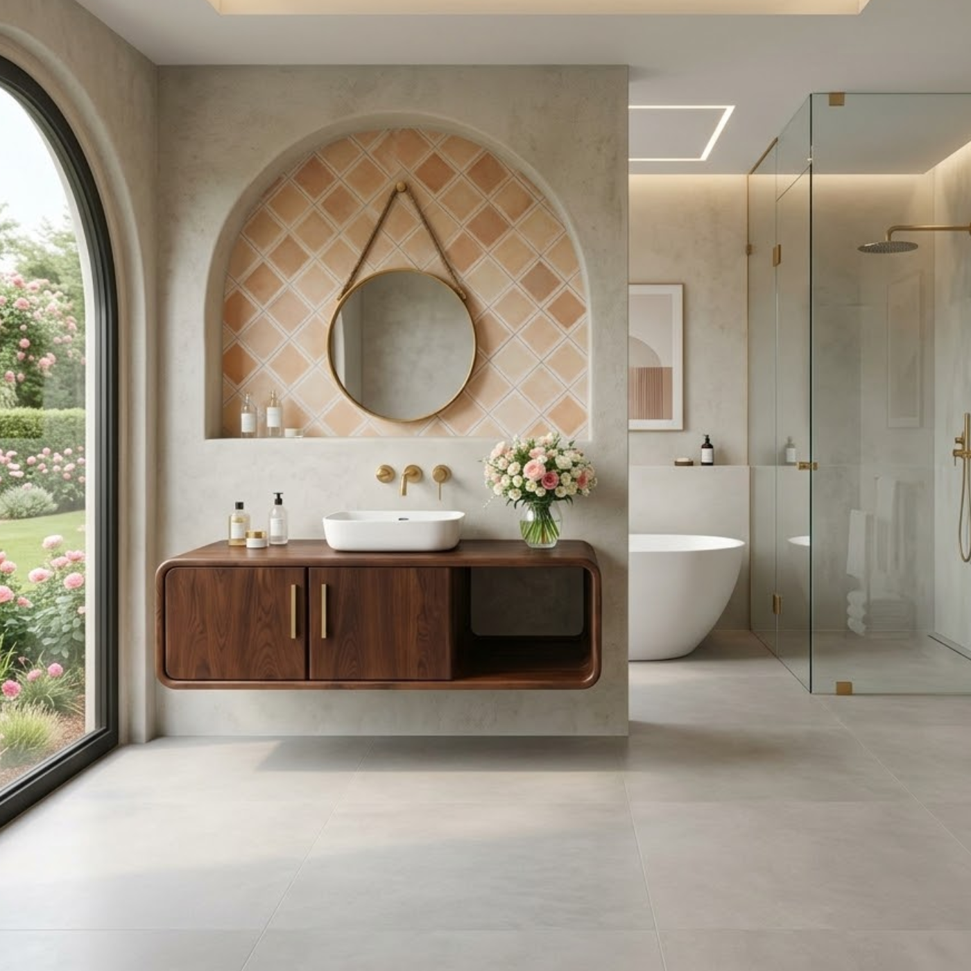 Floating Solid Wood Bathroom Vanity with Cabinet Doors and Open Shelf for Elegant Bathrooms Kitchnce