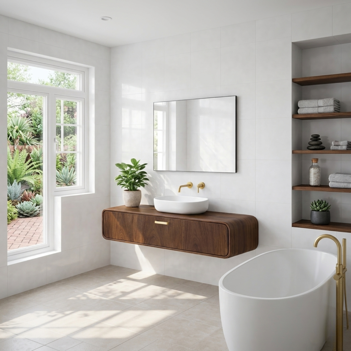Handcraft Floating Solid Wood Bathroom Vanity with Single Drawer Storage Kitchnce