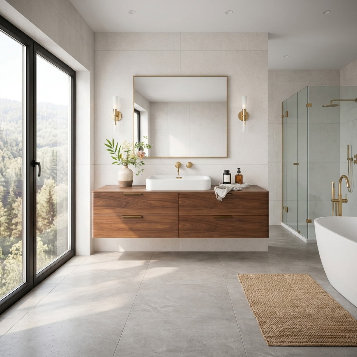 Modern Solid Wood Floating Bathroom Vanity with Four Storage Drawers Kitchnce