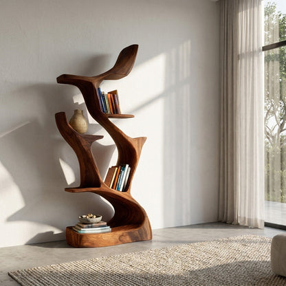 Abstract Sculptural Wooden Bookshelf For Living Room Kitchnce