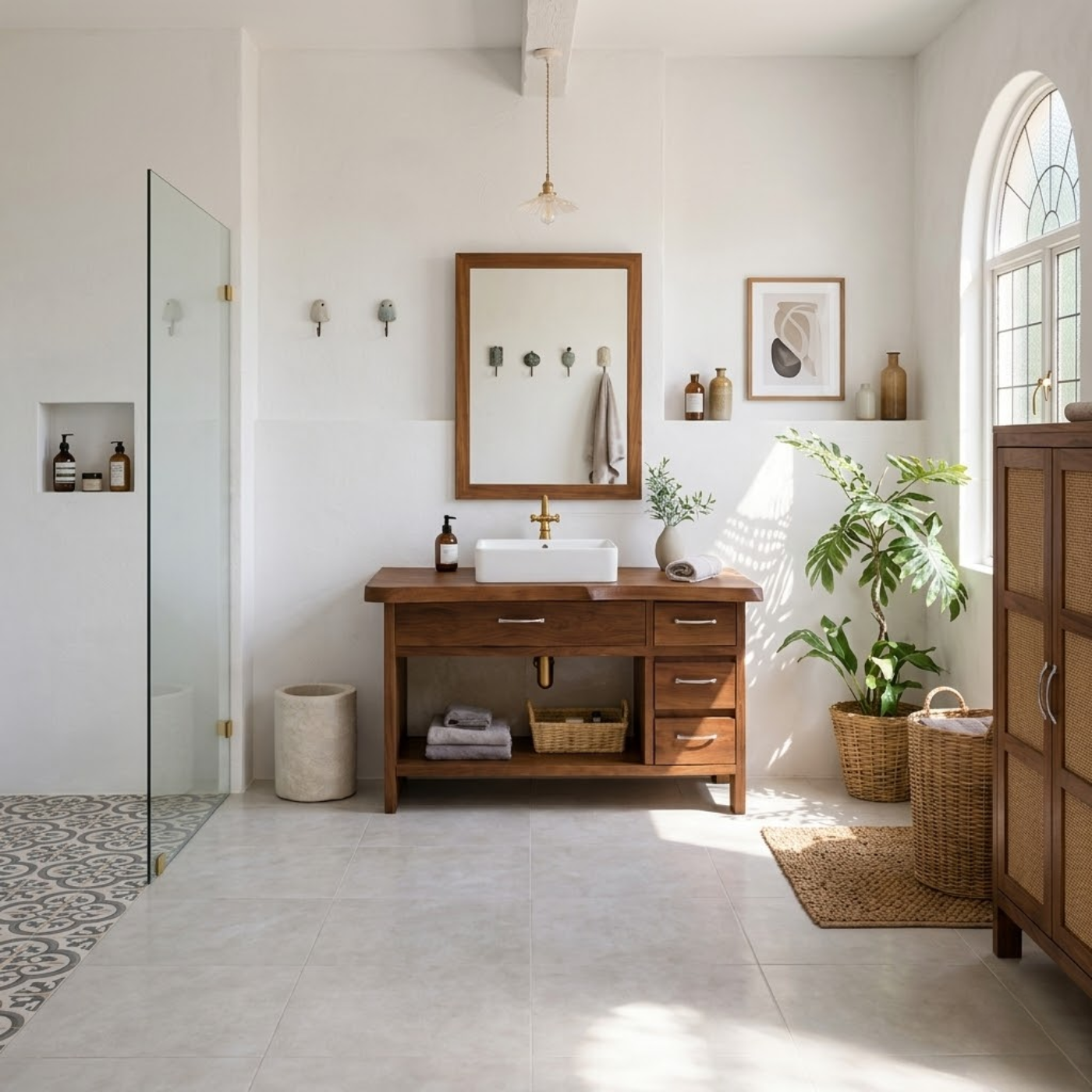 Modern Solid Wood Bathroom Vanity with Multiple Drawers and Open Storage Shelf Kitchnce