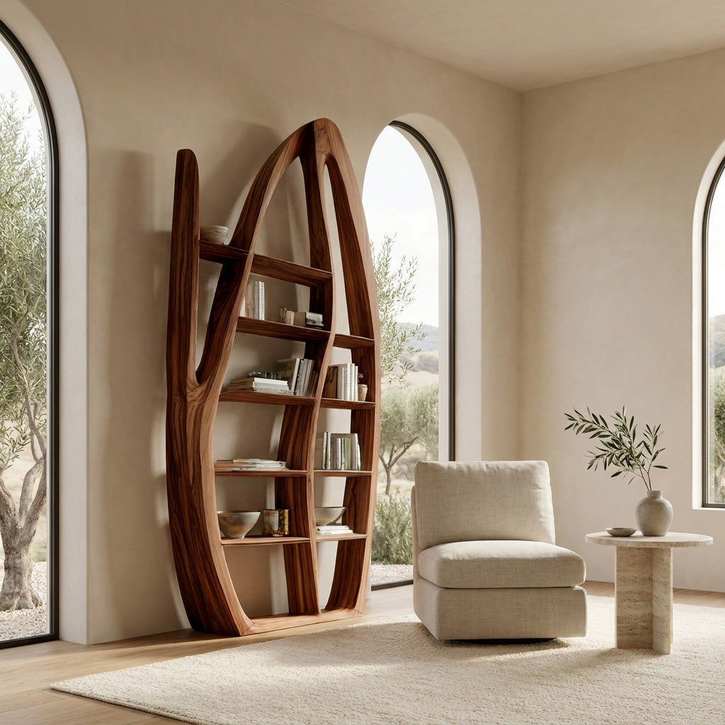 Organic Style Sculptural Wooden Bookshelf For Living Room Kitchnce