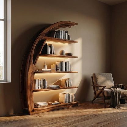Minimal Curved Wooden Bookshelf For Living Room Display Kitchnce