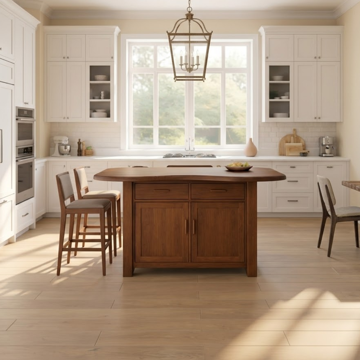 Solid Wood Kitchen Island with Storage Cabinet and Drawers, Walnut Kitchen Prep Table