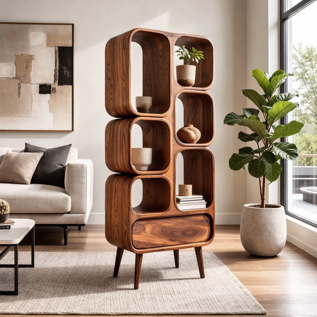 Minimalist Wooden Bookshelf For Contemporary Living Room Kitchnce