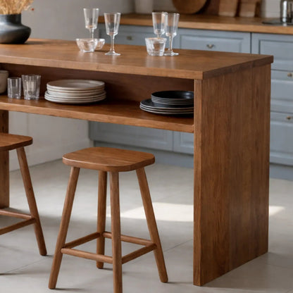 Modern Solid Wood Kitchen Island with Open Shelf Storage and Breakfast Bar Table Kitchnce