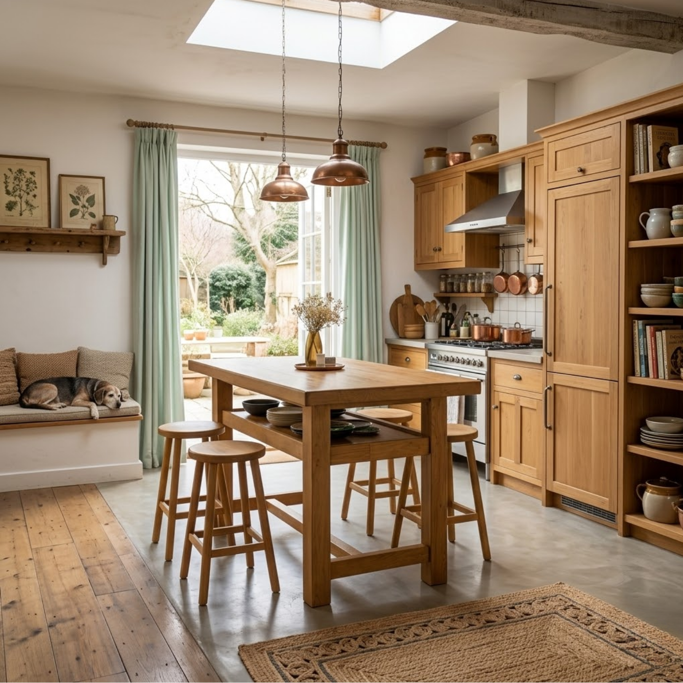 Solid Wood Kitchen Island Table with Open Shelf Storage and Spacious Prep Surface