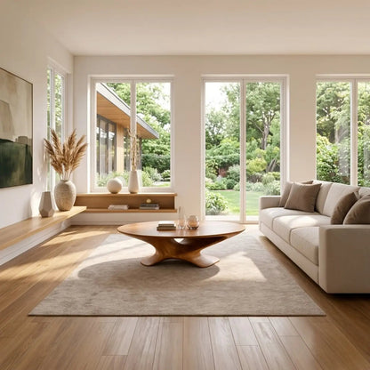 Modern Solid Wood Coffee Table with Sculptural Base and Round Wooden Living Room Table Kitchnce