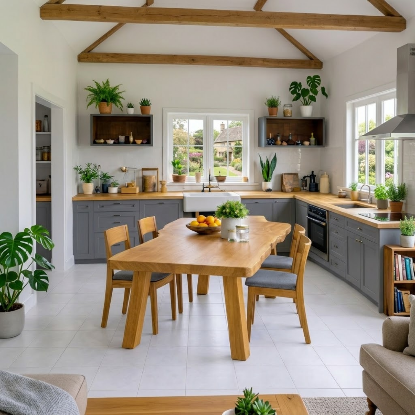 Handcrafted Solid Wood Dining Table with Natural Wood Top Rustic Kitchen Table