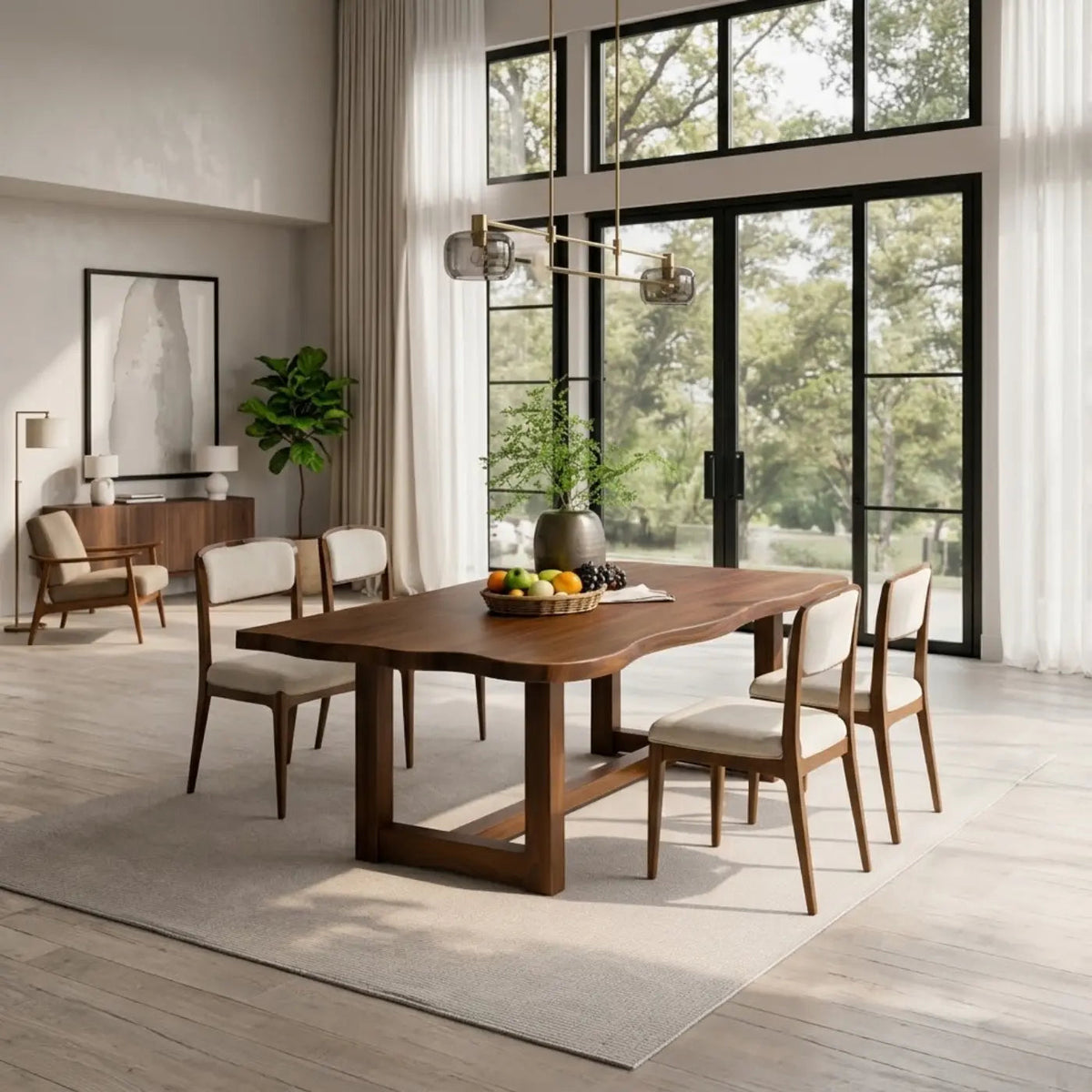 Solid Wood Dining Table with Sculpted Edge Top Modern Wooden Dining Room Table Kitchnce