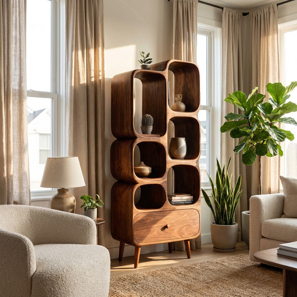 Modern Wood Bookshelf With Open Compartments For Living Decor Kitchnce