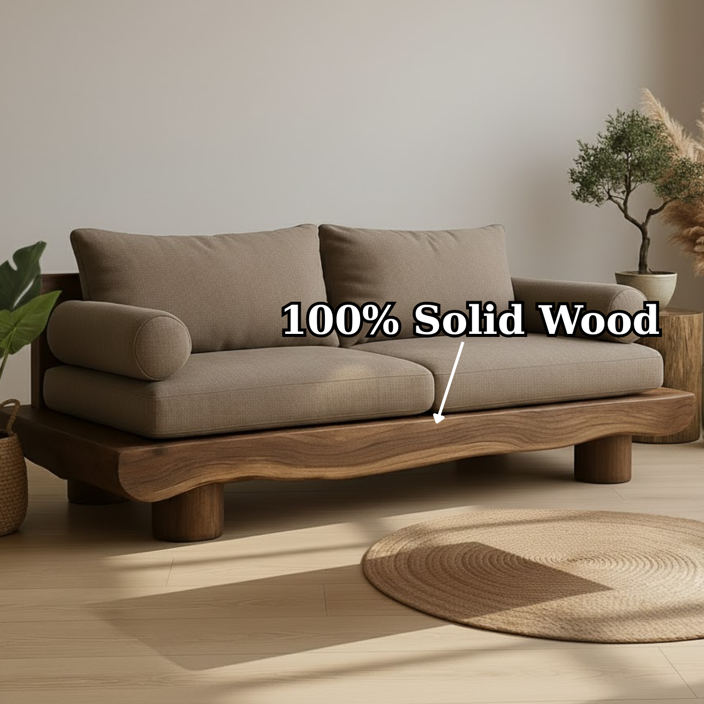 Handcrafted Solid Wood Sofa – Rustic Live Edge Wooden Couch with Modern Minimal Design Kitchnce