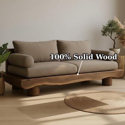 Handcrafted Solid Wood Sofa – Rustic Live Edge Wooden Couch with Modern Minimal Design Kitchnce