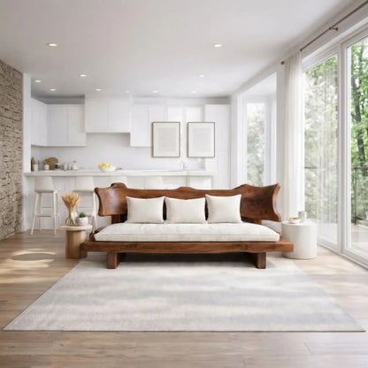 Live Edge Solid Wood Sofa Rustic Natural Wood Couch Handmade Organic Living Room Sofa Kitchnce