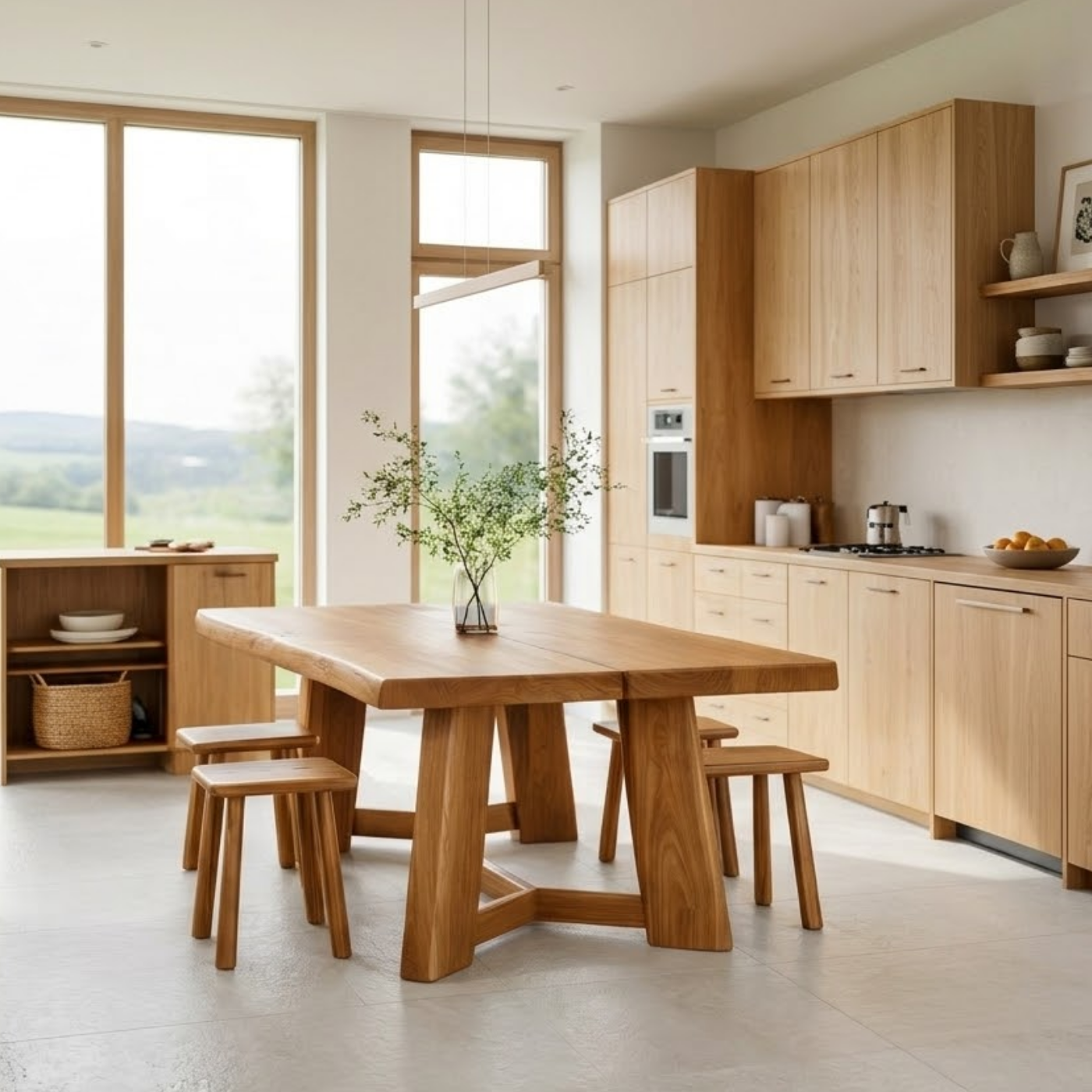 Organic Solid Wood Dining Table with Sculptural Base Modern Kitchen Table