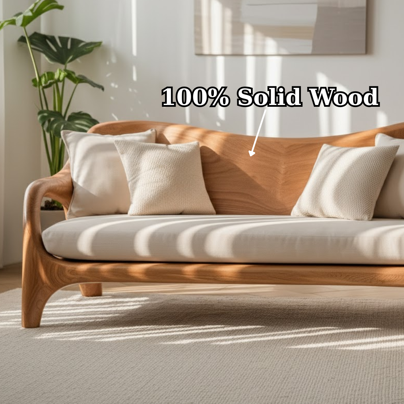 Handcrafted Solid Wood Sofa – Rustic Live Edge Wooden Couch with Modern Minimal Design Kitchnce