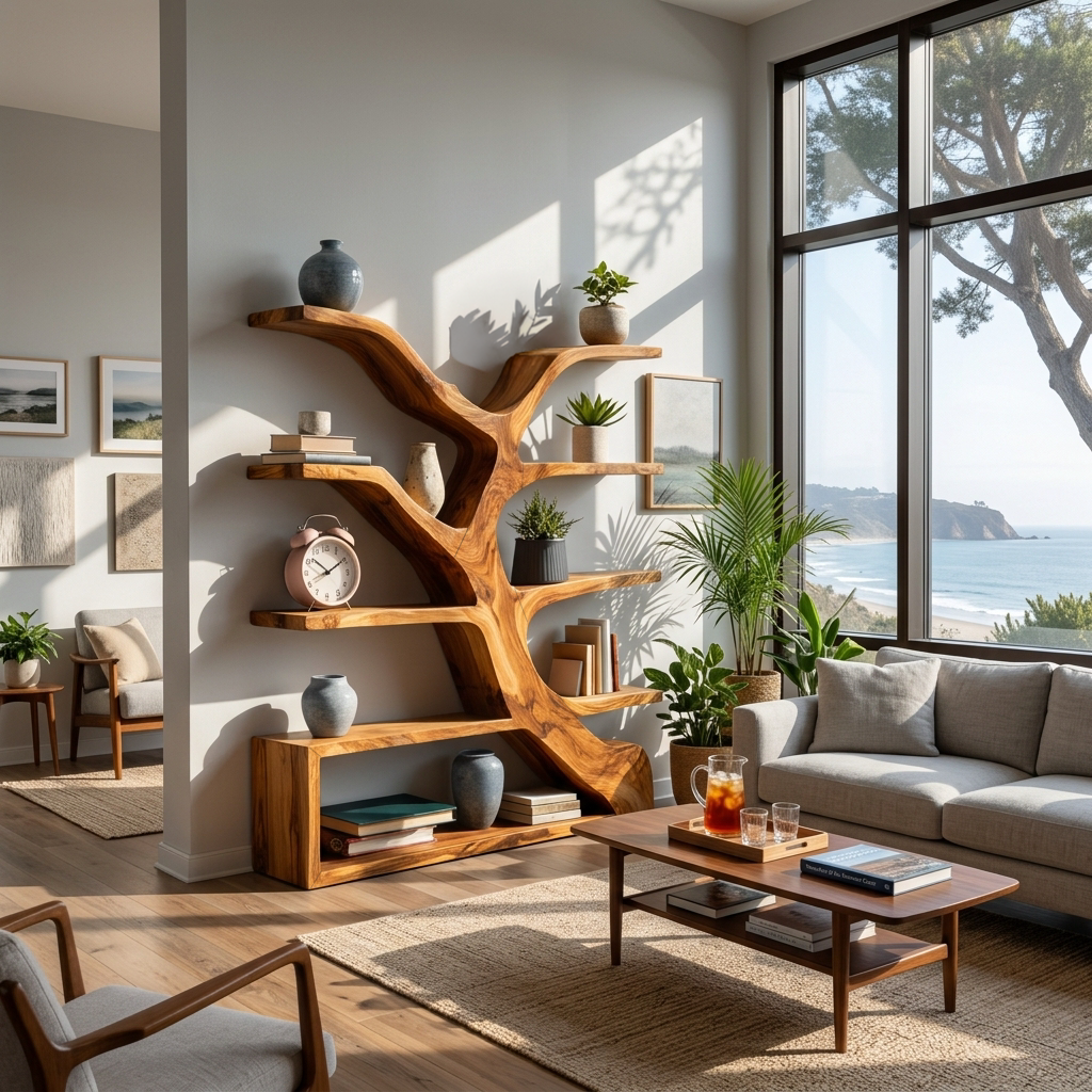 Organic Wooden Bookshelf Branch Form For Home Interior Kitchnce