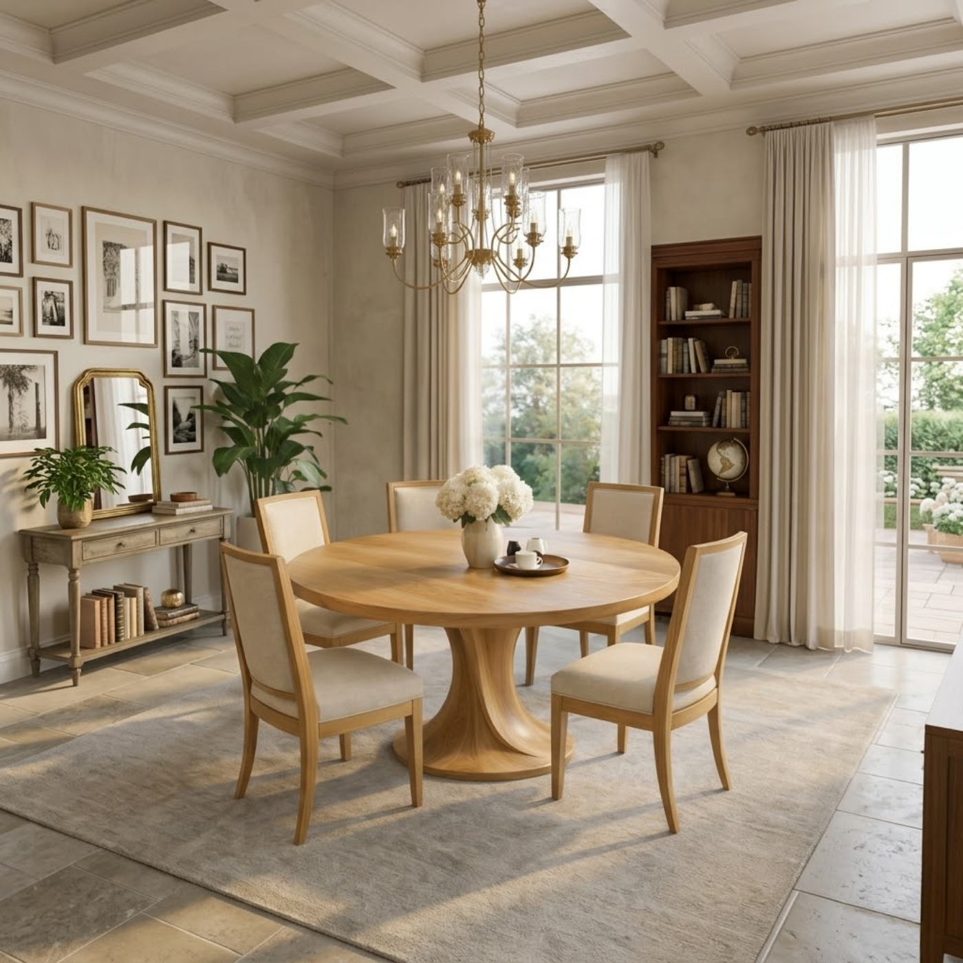 Round Solid Wood Dining Table for Modern Home with Pedestal Base