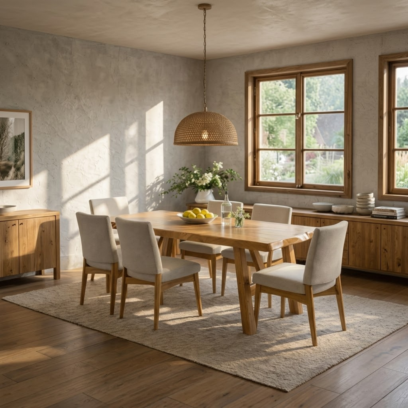 Solid Wood Dining Table for Dining Room with Wooden Legs