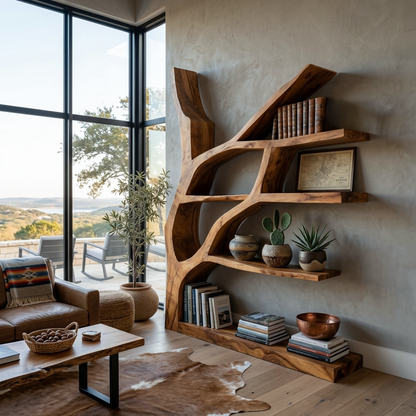 Contemporary Wooden Bookshelf Sculptural Shape For Living Room Kitchnce