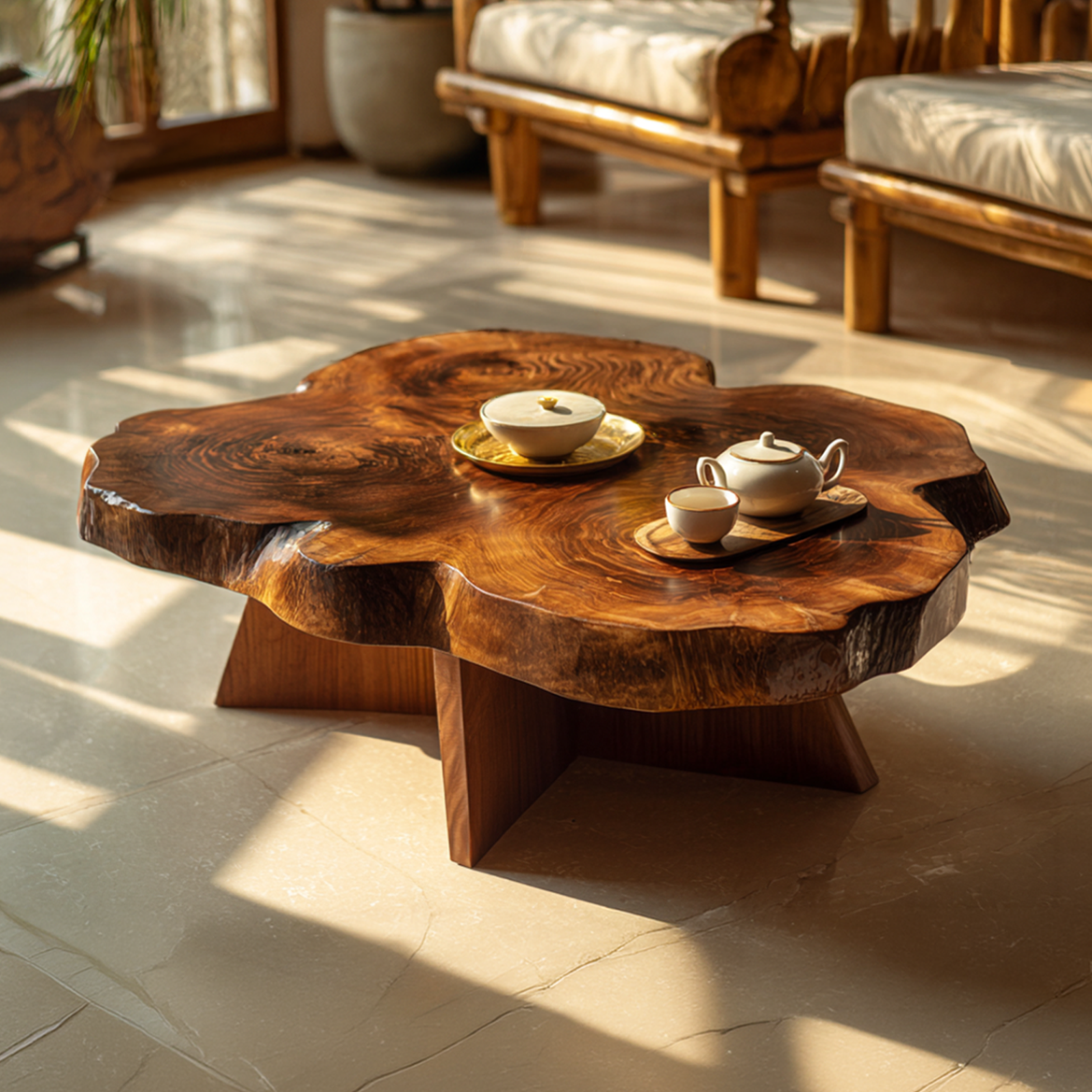 Sculptural Cloud Coffee Table with Cross Base Design