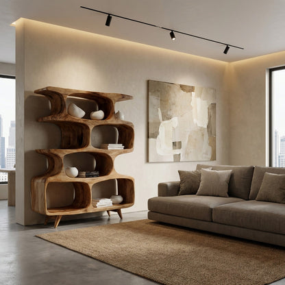 Modern Open Wooden Bookshelf For Beach House Kitchnce