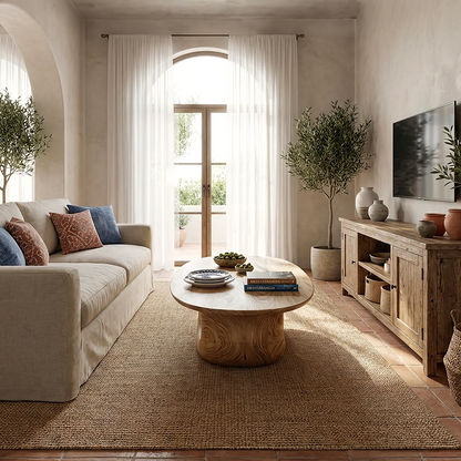 Sculptural Oval Coffee Table with Curved Base in Natural Wood