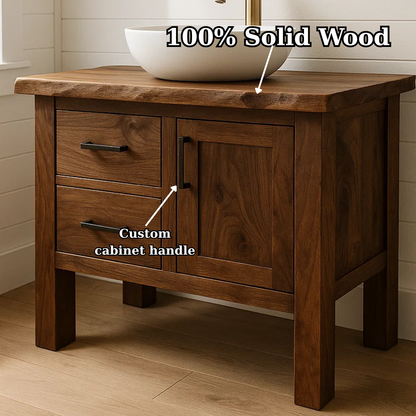 Handcrafted Solid Wood Bathroom Vanity - Live Edge Cabinet with Storage Kitchnce