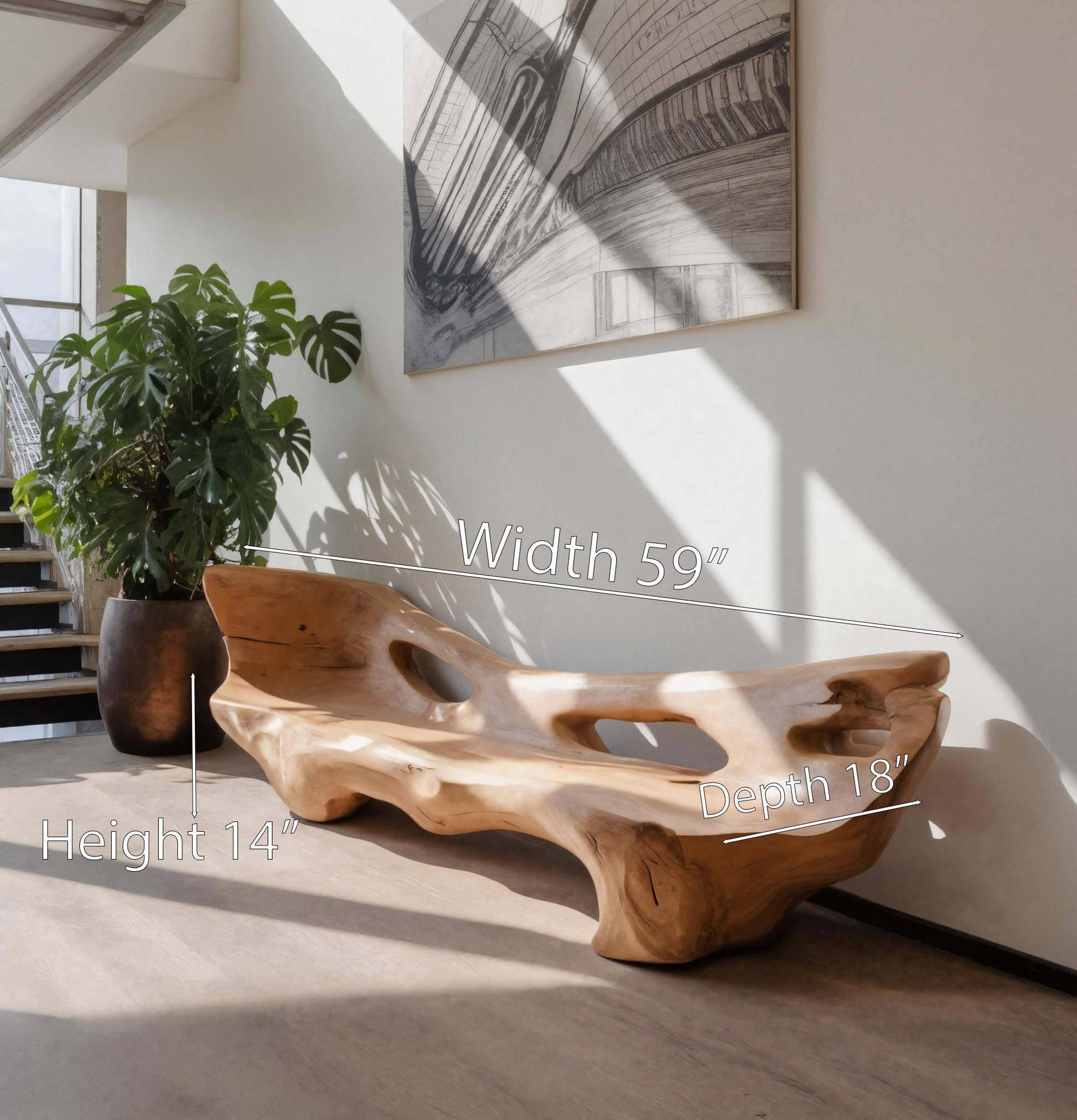Modern Sculpted Bench For Living Room Or Entryway Kitchnce