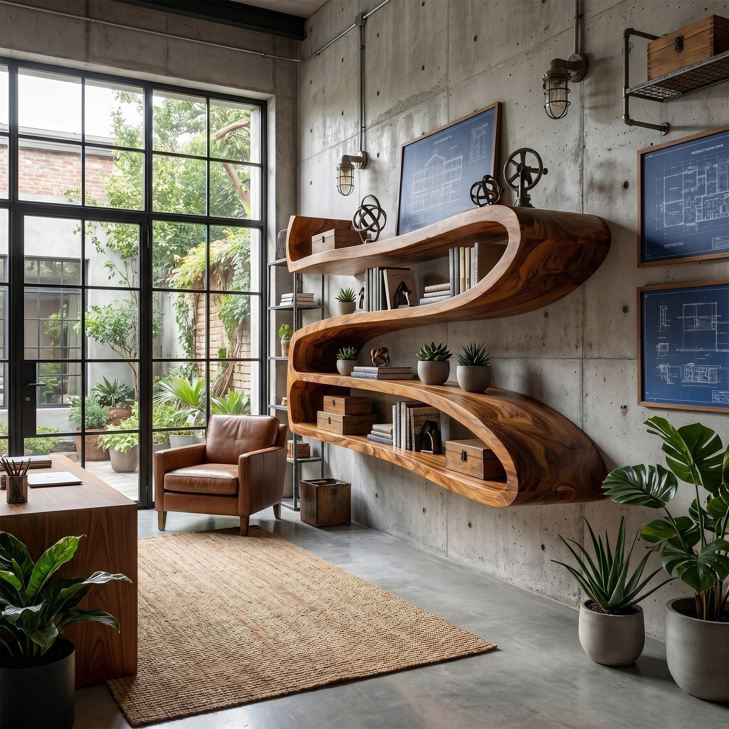 Sculptural Wood Wall-Mounted Shelf With Open Display