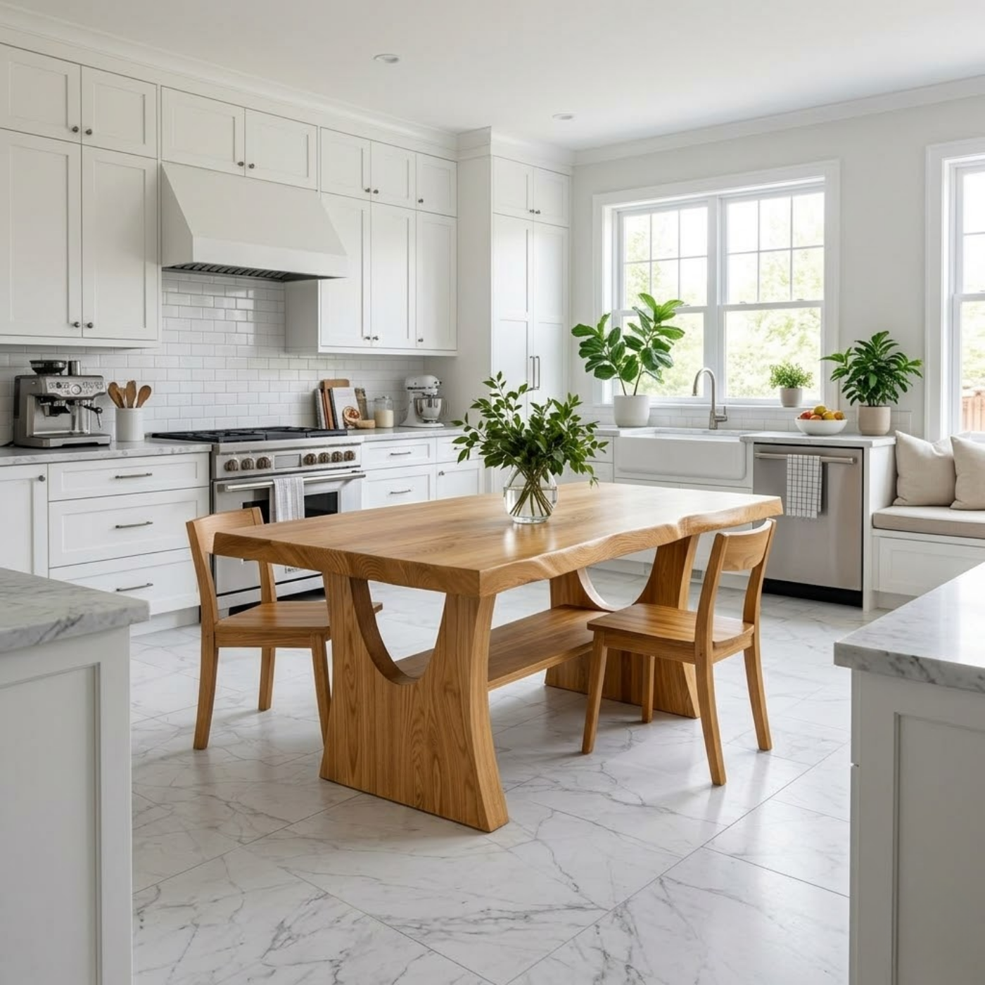 Solid Wood Dining Table with Sculptural Curved Base – Modern Oak Kitchen Table