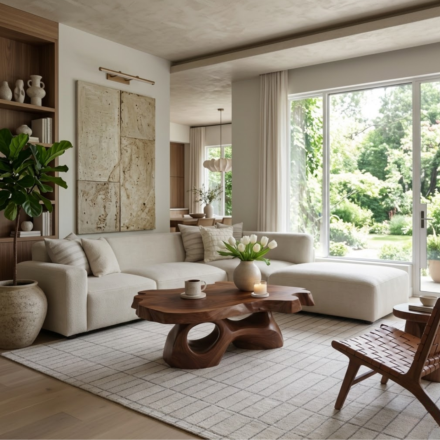 Solid Wood Live Edge Coffee Table with Sculpted Organic Base