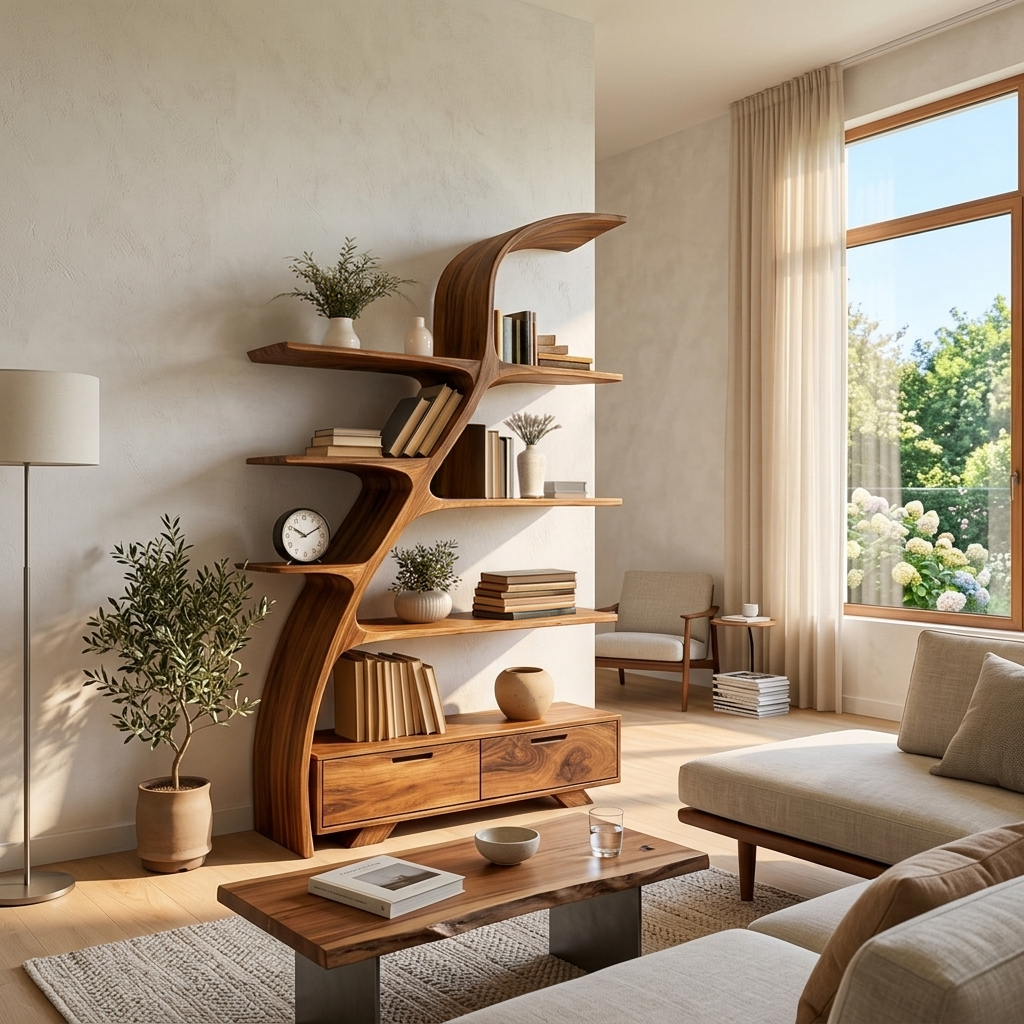 Modern Wooden Bookshelf For Living Area Kitchnce
