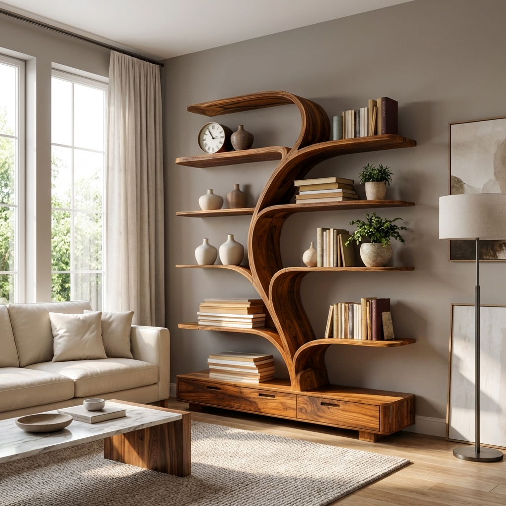 Organic Natural Wood Bookshelf Branch Shape For Home Decor Kitchnce