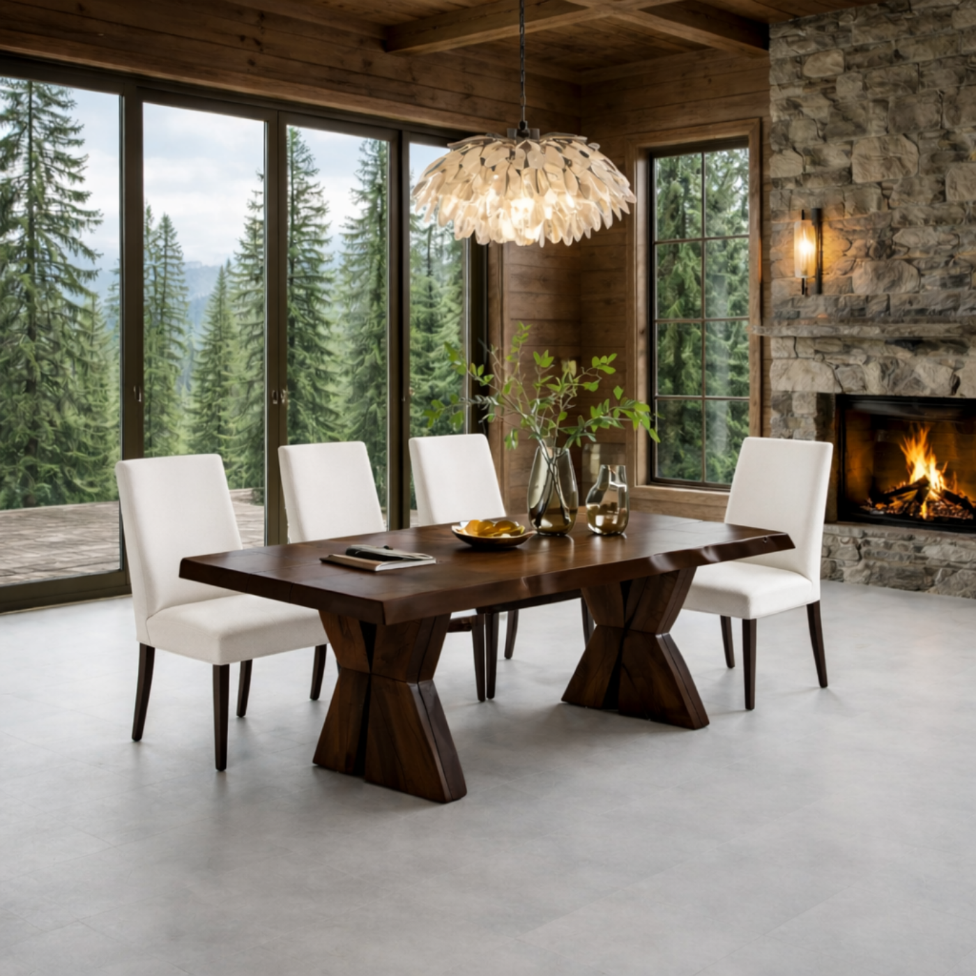 Solid Wood Dining Table with Sculptural Pedestal Base – Rustic Modern Dining Table