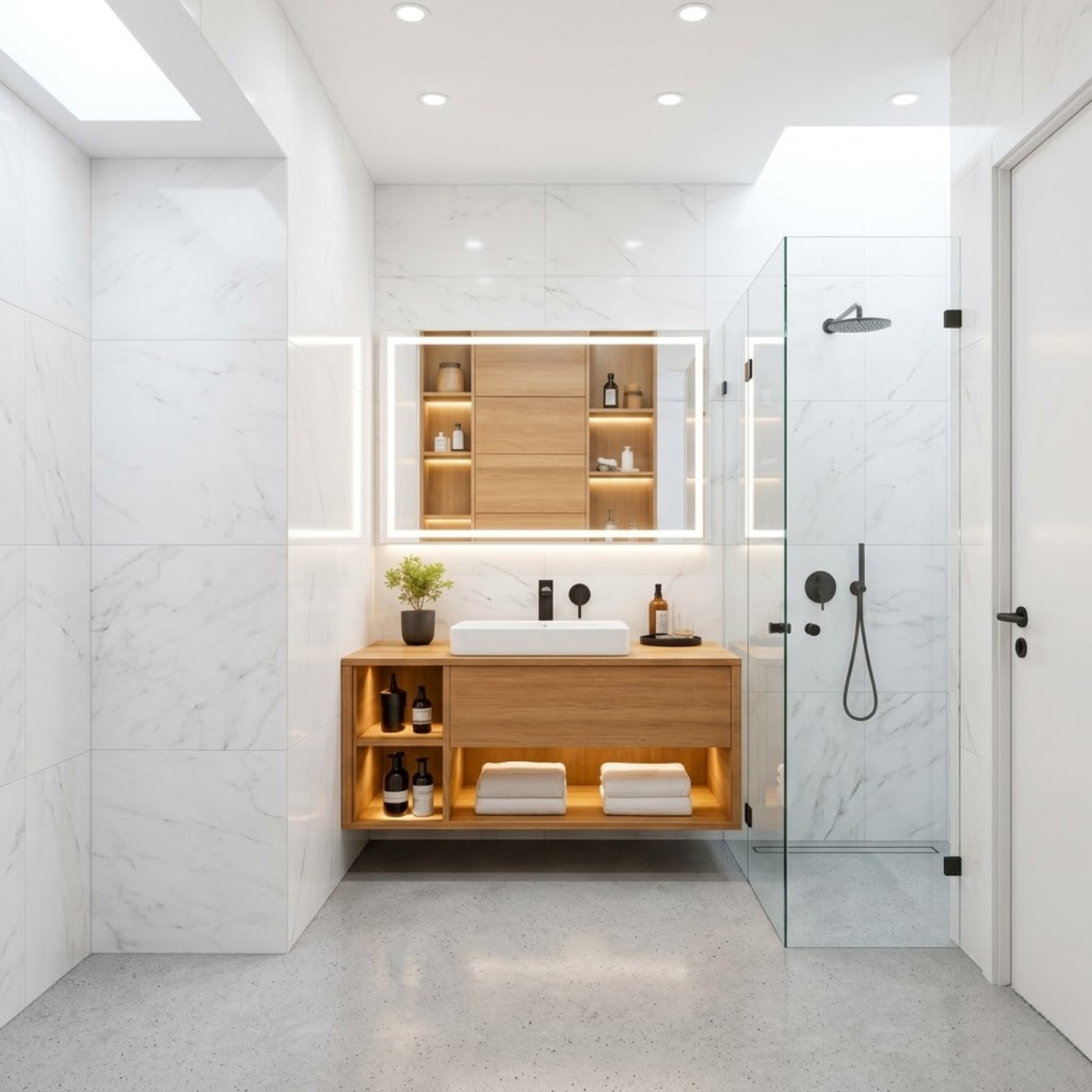 Floating Solid Wood Bathroom Vanity with Drawer and Open Shelves – Modern Minimalist Vanity Cabinet