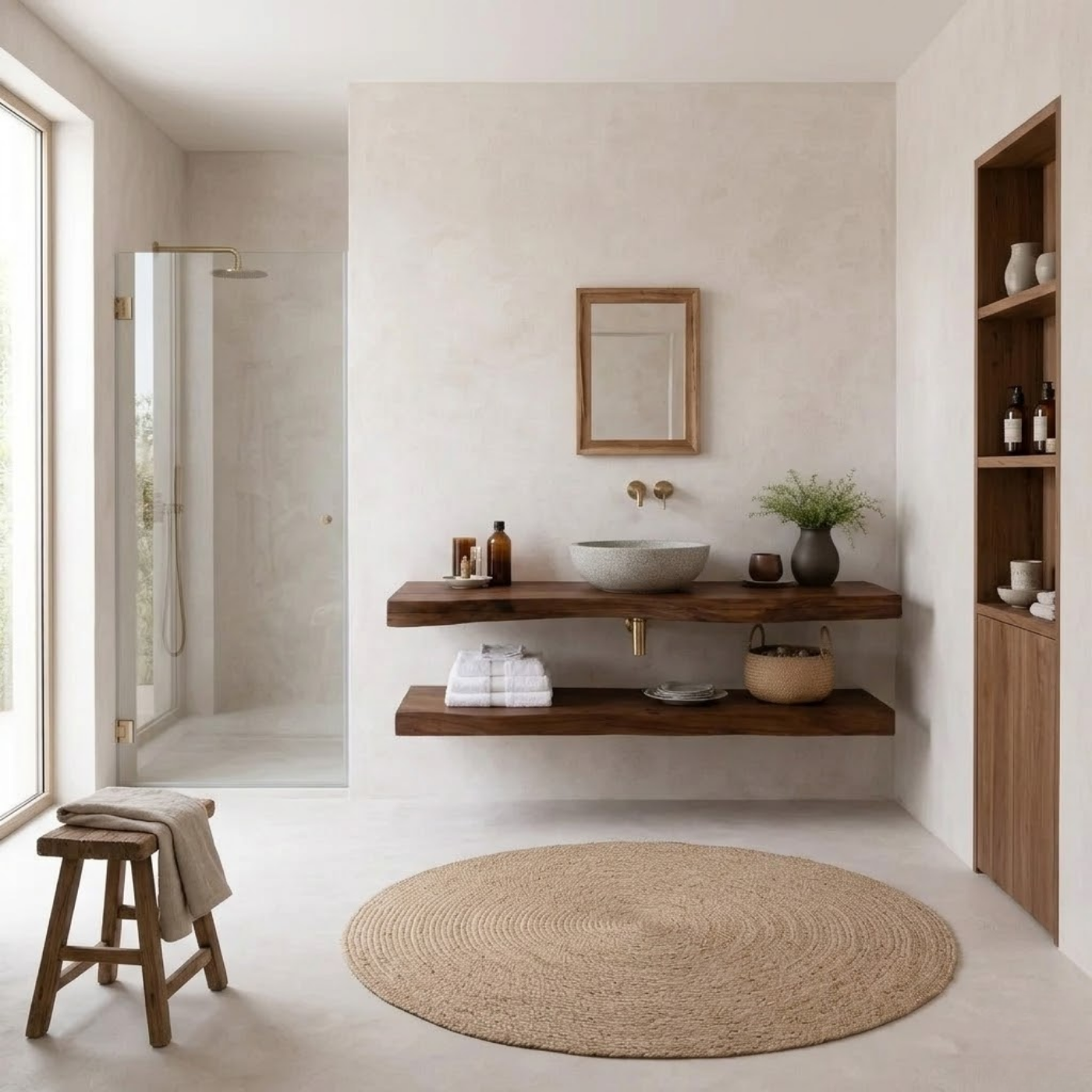 Floating Solid Wood Bathroom Vanity Shelf with Live Edge – Rustic Wall Mounted Vanit