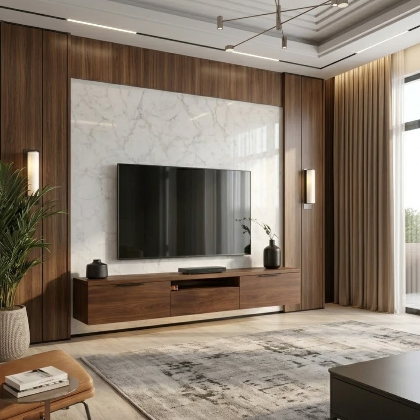 Floating Solid Wood TV Stand with Drawers – Modern Wall Mounted Media Console