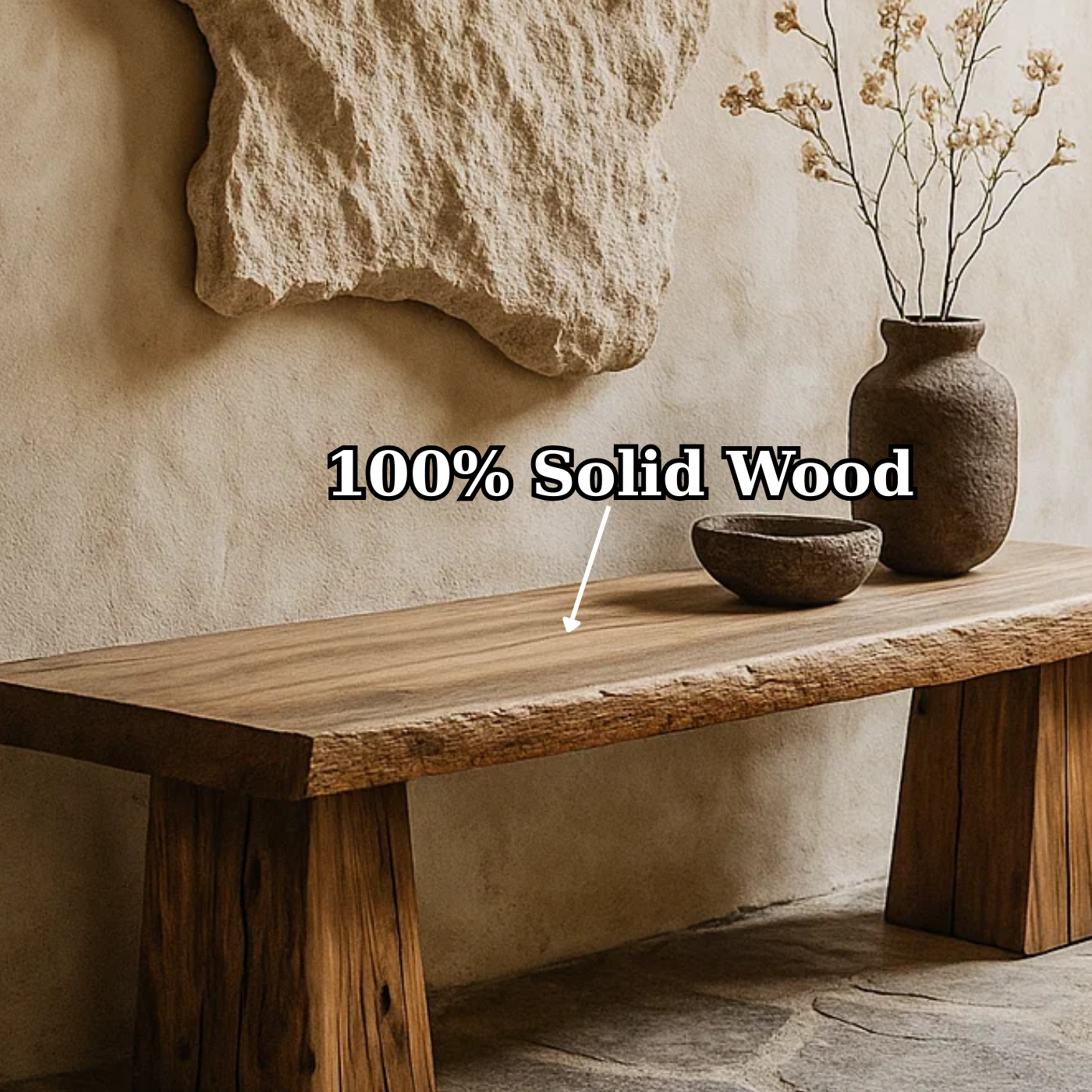 Handcrafted Solid Wood Rustic Bench – Natural Live-Edge Slab Entryway Seating Kitchnce
