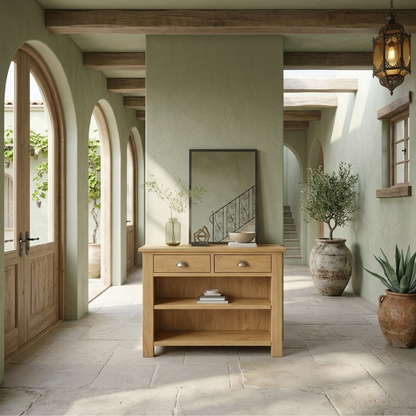 Solid Wood Console Table with Drawers and Shelves – Entryway Storage Console